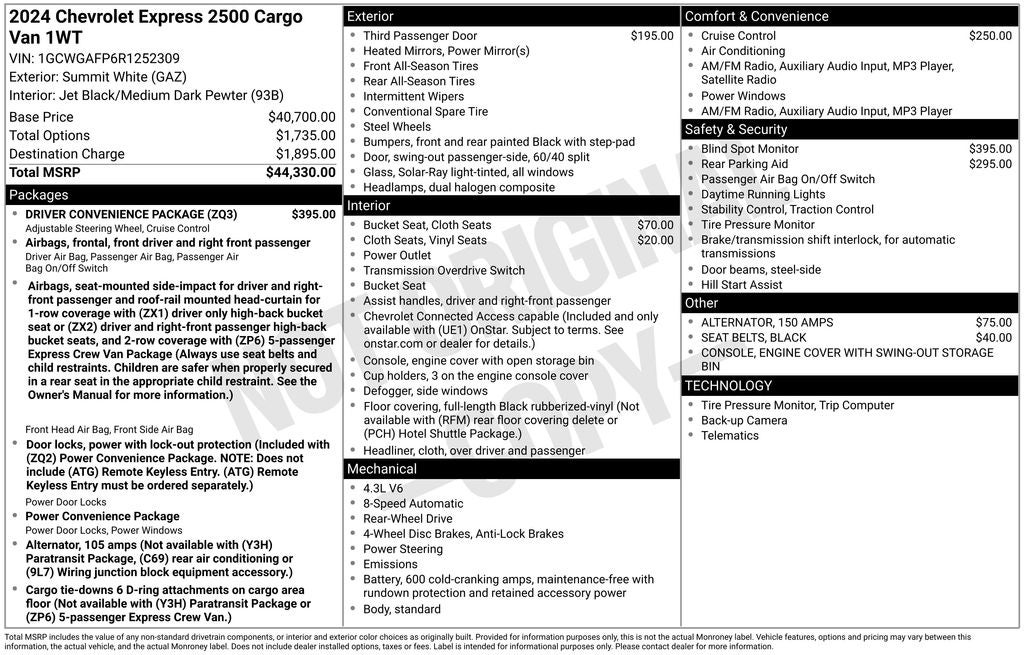 2024 Chevrolet Express 2500 Work Van Cargo