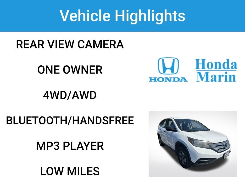 Used 2012 Honda CR-V LX with VIN 2HKRM4H33CH634802 for sale in San Rafael, CA