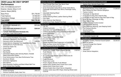 2020 Lexus RX 350 F Sport
